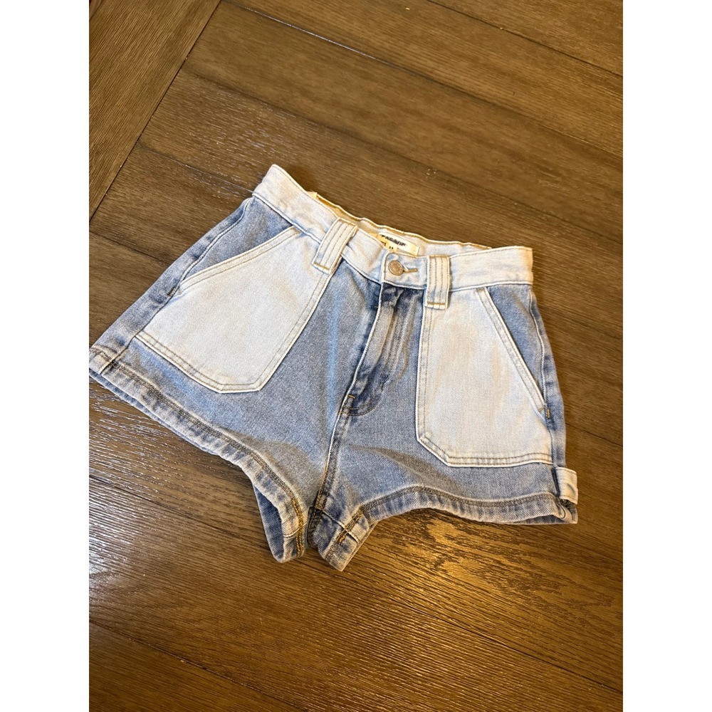 PacSun Denim Shorts Women 25 2-Tone High Waisted Blue Utility Carpenter Pockets